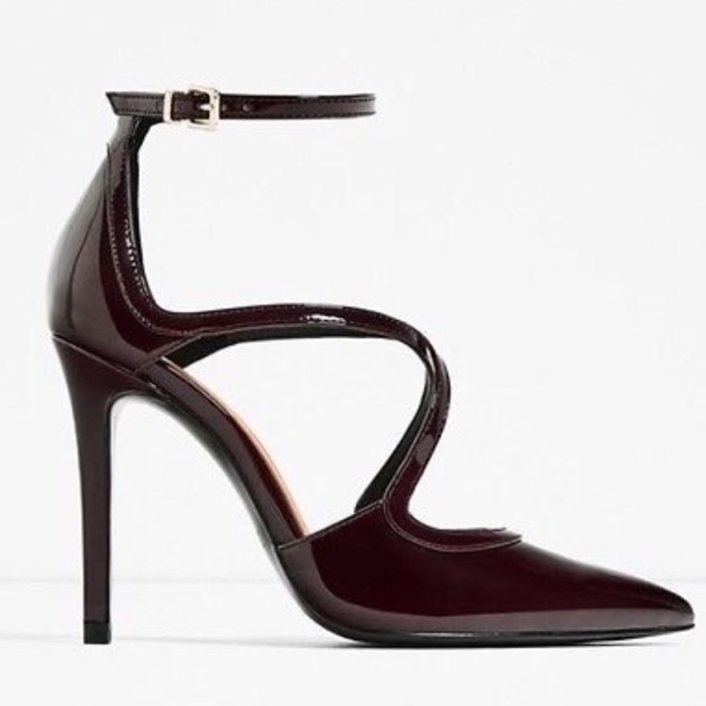 Zara dark burgundy patent leather pointed heels